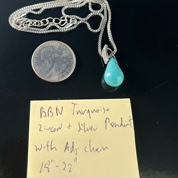 BBN Turquoise & Sterling w/ zircon accent Pendant & Chain - Picture 11 of 12